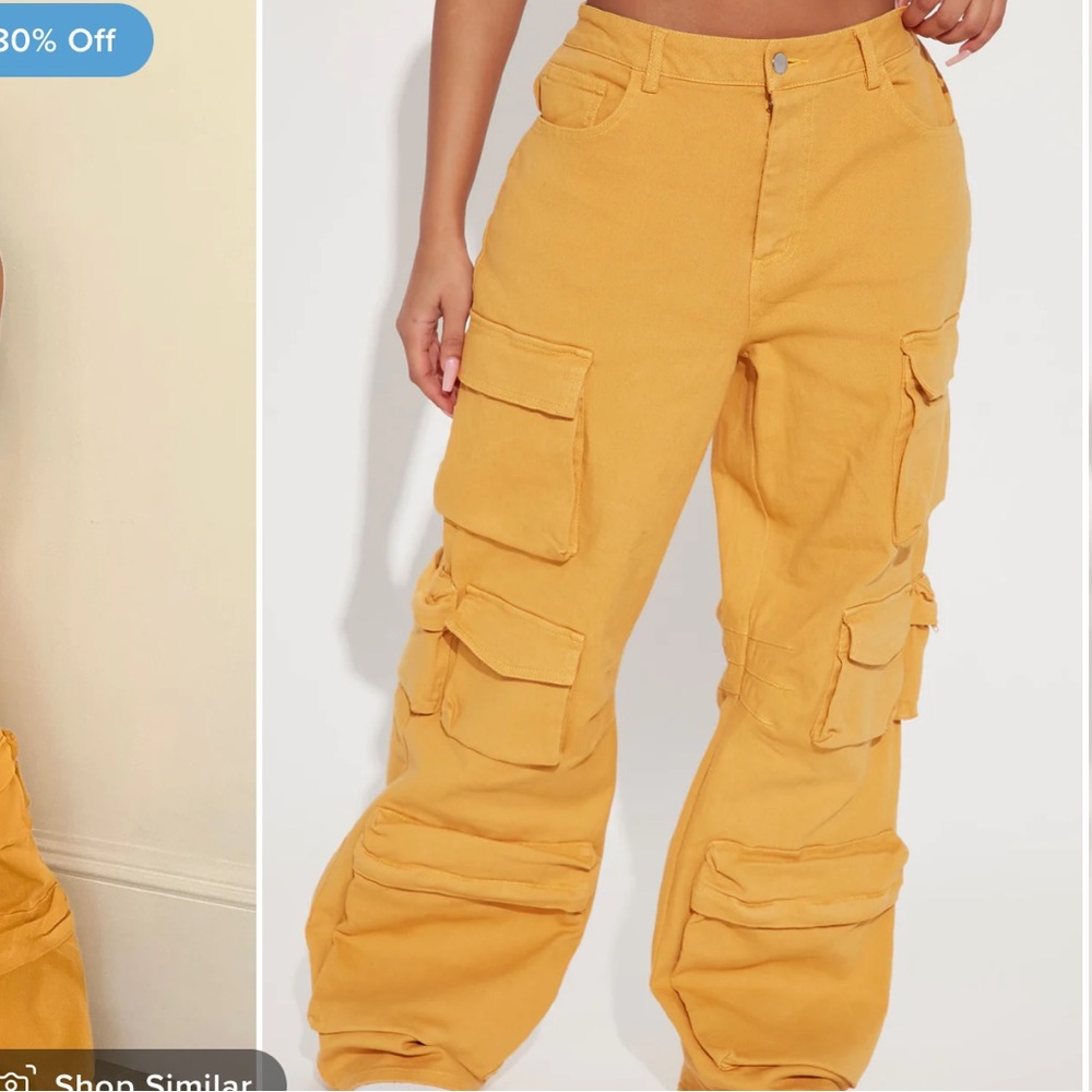 Cargo High Rise Denim Jeans-Gold - Picture 5 of 6